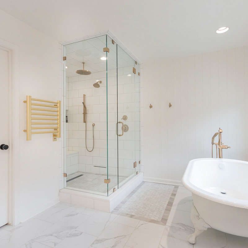 newly remodeled bathroom with a glass shower
