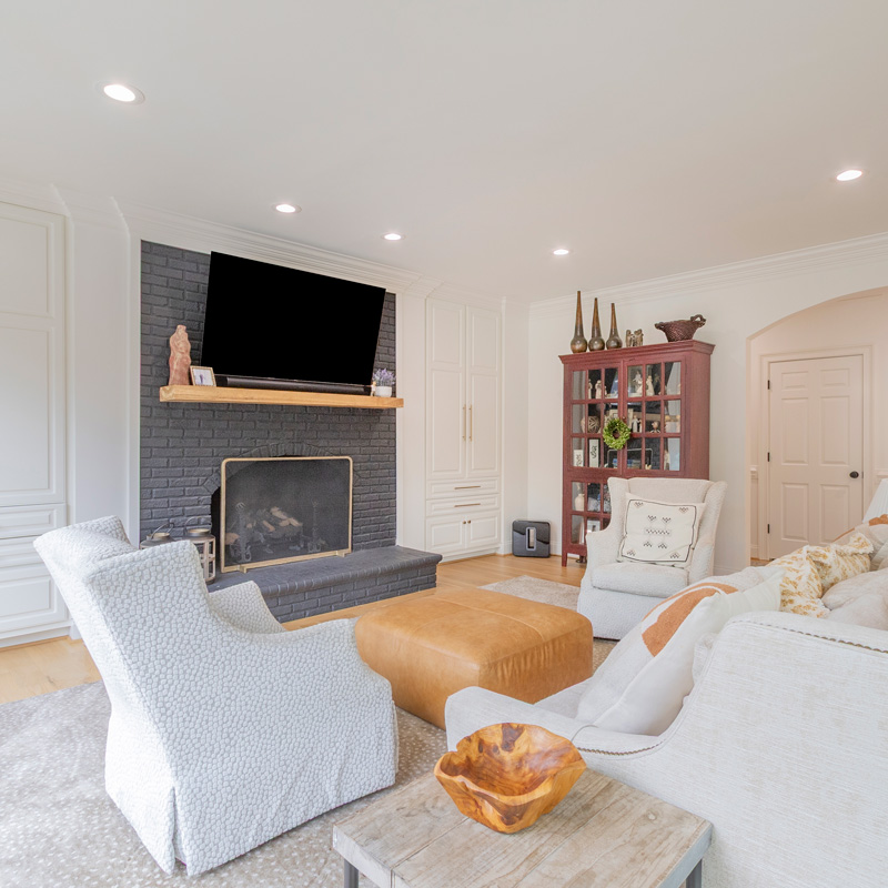 living room area with a fireplace