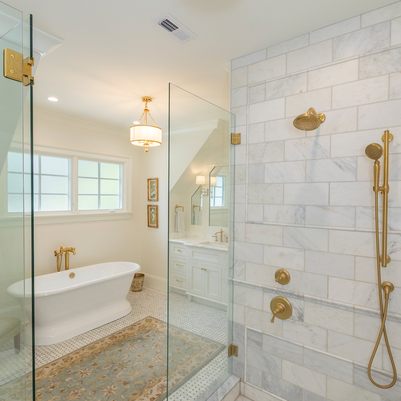 newly remodeled bathroom with garden style tub