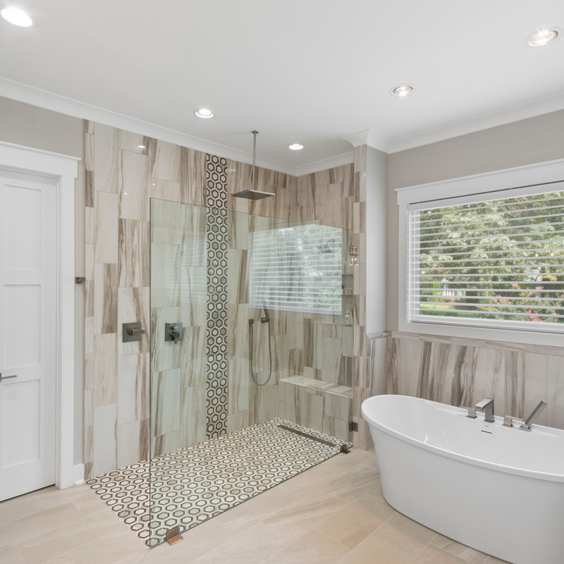 newly remodeled tile bathroom